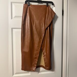 ENZA Costa wrap faux leather skirt color cognac